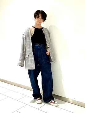 「KBF（ケイビーエフ）のアイテム（ノーカラージャケット）」を使った、Sasakiさん（レディース・155cm）の夏コーディネート