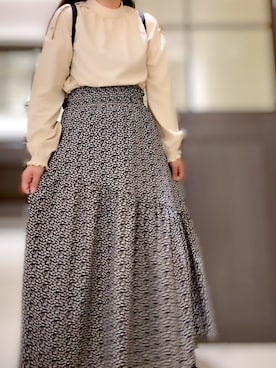 「Areeam（アリーム）の肩ボタンスタンドカラーブラウス（シャツ/ブラウス、ベージュ系）」を使った、mican🍊さん（レディース・162cm）の春コーディネート