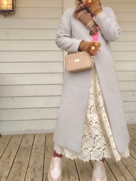 「Areeam（アリーム）の厚底スニーカー（スニーカー、ピンク系）」を使った、mican🍊さん（レディース・162cm）の冬コーディネート