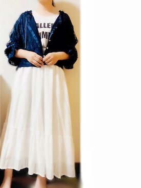 「Areeam（アリーム）のクリームレースブラウス（シャツ/ブラウス、ブルー系）」を使った、mican🍊さん（レディース・162cm）の秋コーディネート