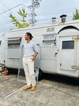 「カフェ」｜「アイテム（スリッポン）」を使った、kaitoapさん（メンズ・180cm）の夏コーディネート