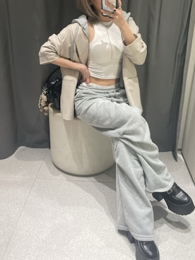 「H&M（エイチ・アンド・エム）のH&M - H&M+ ダブルブレストジャケット - ベージュ（テーラードジャケット）」を使った、𝐬𝐡𝐢𝐨𝐫𝐢 𓆸さん（レディース・156cm）の夏コーディネート