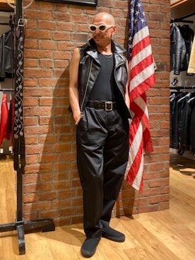 「schott(ショット)のアイテム(ブレスレット)」を使った、総料理長(schottのイケオジ)さん(メンズ・170cm)の夏コーディネート