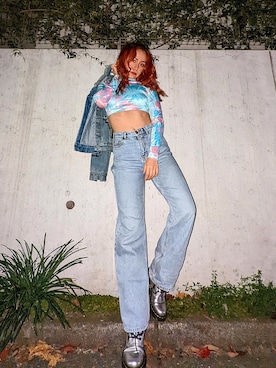 「off white」｜「アイテム（デニムジャケット）」を使った、amiangelさん（レディース・164cm）の冬コーディネート