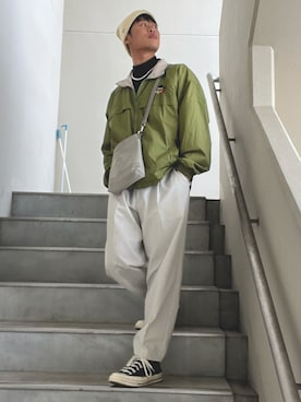 「アイテム（ニットキャップ/ビーニー、ホワイト系）」を使った、rinkuさん（メンズ・172cm）の冬コーディネート