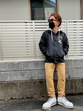 「アイテム（ナイロンジャケット、ブラック系）」を使った、黒烏龍さん（メンズ・161cm）の冬コーディネート