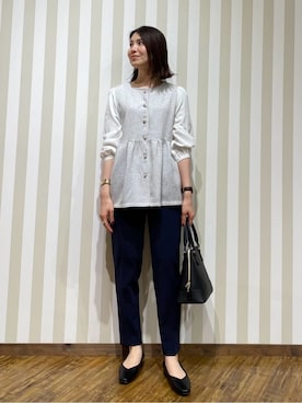「SHOO・LA・RUE（シューラルー）の【洗濯機可】時短できちんと見えが叶う フェイクレイヤードブラウス（シャツ/ブラウス、ホワイト系）」を使った、SAOさん（レディース・163cm）の冬コーディネート