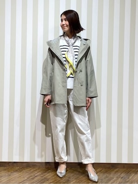 「SHOO・LA・RUE（シューラルー）の【防花粉/S-LL】ゆったり着られる 大人のテントフーディージャケット（その他アウター、グリーン系）」を使った、SAOさん（レディース・163cm）の春コーディネート