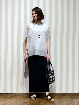 「SHOO・LA・RUE（シューラルー）の【2点セット/S-LL/体型カバー】二の腕見せない 大人のシアーニット+タンクトップ（その他トップス、グレー系）」を使った、SAOさん（レディース・163cm）の春コーディネート