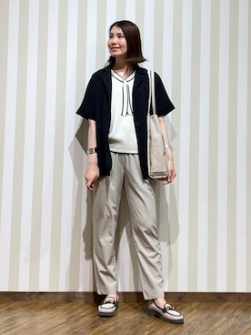 「SHOO・LA・RUE（シューラルー）の【高レビュー/洗濯機可/セットアップ可】軽凛(かろりん) ひんやり半袖ジャケット（テーラードジャケット、ブラック系）」を使った、SAOさん（レディース・163cm）の夏コーディネート