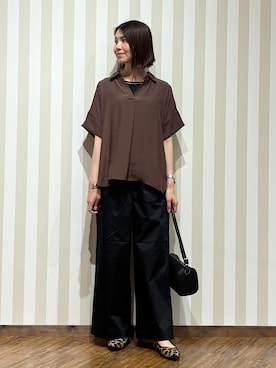 「SHOO・LA・RUE（シューラルー）の【2点セット/S-LL/洗濯機可】時短でコーデ決まる スラブスキッパーシャツ＋タンクトップ（その他トップス、ブラウン系）」を使った、SAOさん（レディース・163cm）の夏コーディネート