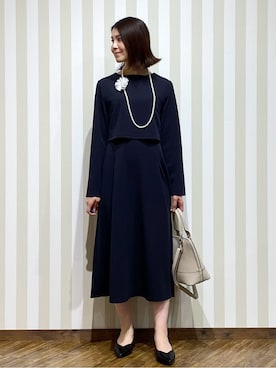 「SHOO・LA・RUE（シューラルー）の【S-LL】コーデに迷わずきちんと決まる セットアップ風ワンピース（ワンピース、ブルー系）」を使った、SAOさん（レディース・163cm）の冬コーディネート