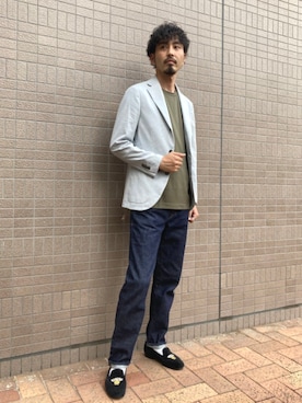 「アイテム（テーラードジャケット）」を使った、日高さん（メンズ・180cm）の夏コーディネート