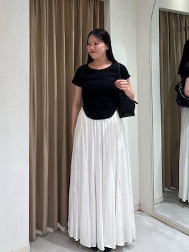 「CAPRICIEUX LE'MAGE（カプリシューレマージュ）の【低身長サイズあり】ランダム切替フレアスカート（スカート、ホワイト系）」を使った、miolemageさん（レディース・163cm）の春コーディネート