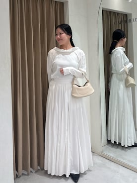 「CAPRICIEUX LE'MAGE（カプリシューレマージュ）の【低身長サイズあり】ランダム切替フレアスカート（スカート、ホワイト系）」を使った、miolemageさん（レディース・163cm）の春コーディネート