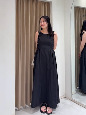 「CAPRICIEUX LE'MAGE（カプリシューレマージュ）のギャザーポケットワンピース（ワンピース、ブラック系）」を使った、miolemageさん（レディース・163cm）の夏コーディネート