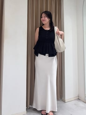 「CAPRICIEUX LE'MAGE（カプリシューレマージュ）のバイアススカート（スカート、ホワイト系）」を使った、miolemageさん（レディース・163cm）の夏コーディネート