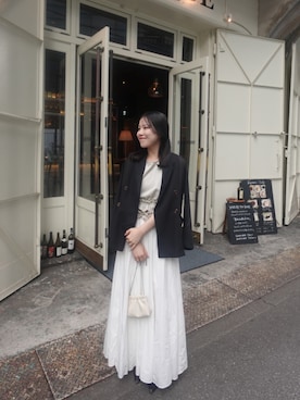 「CAPRICIEUX LE'MAGE（カプリシューレマージュ）のシアーWジャケット（テーラードジャケット、ブラック系）」を使った、miolemageさん（レディース・163cm）の春コーディネート