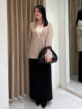 「CAPRICIEUX LE'MAGE（カプリシューレマージュ）の【低身長サイズあり】マキシIラインスカート（スカート、ブラック系）」を使った、miolemageさん（レディース・163cm）の春コーディネート