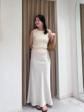 「CAPRICIEUX LE'MAGE（カプリシューレマージュ）のバイアススカート（スカート、ホワイト系）」を使った、miolemageさん（レディース・163cm）の夏コーディネート