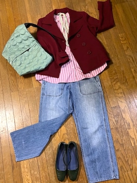 「アイテム（ピーコート）」を使った、gashさん（レディース・157cm）の春コーディネート