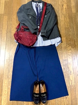 「アイテム（ピーコート）」を使った、gashさん（レディース・157cm）の春コーディネート
