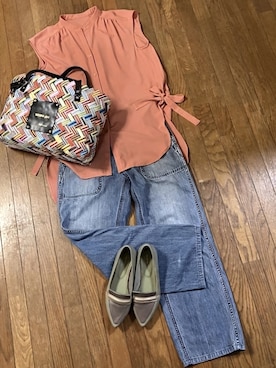 「UNIQLO（ユニクロ）のアイテム（デニムパンツ、ブルー系）」を使った、gashさん（レディース・157cm）の夏コーディネート
