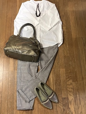 「GU（ジーユー）のアイテム（Tシャツ/カットソー、ホワイト系）」を使った、gashさん（レディース・157cm）の夏コーディネート