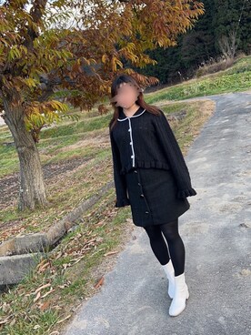 「ブラック×ホワイト」｜「アイテム（ブーツ）」を使った、fu0827さん（レディース・150cm）の秋コーディネート