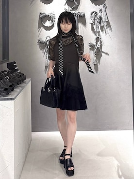 「HARE（ハレ）のFlowerエンボスミニトートバッグ(HARE)（ショルダーバッグ、ブラック系）」を使った、hisaさん（レディース・152cm）の春コーディネート