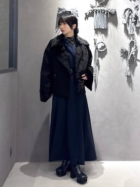 「HARE（ハレ）のウーリーテックフェイクファーショートコート(HARE)（ピーコート）」を使った、hisaさん（レディース・152cm）の冬コーディネート