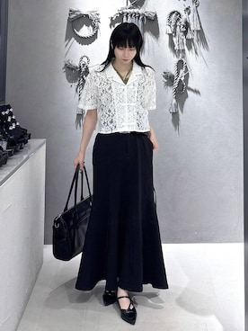 「HARE（ハレ）のボールミックスラリエットネックレス(HARE)（ネックレス、ホワイト系）」を使った、hisaさん（レディース・152cm）の春コーディネート