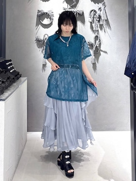 「HARE（ハレ）のボールミックスラリエットネックレス(HARE)（ネックレス、ホワイト系）」を使った、hisaさん（レディース・152cm）の春コーディネート