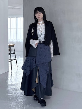 「HARE（ハレ）のVINTAGEジャガード2WAYジャケット(HARE)（テーラードジャケット、ブラック系）」を使った、hisaさん（レディース・152cm）の夏コーディネート