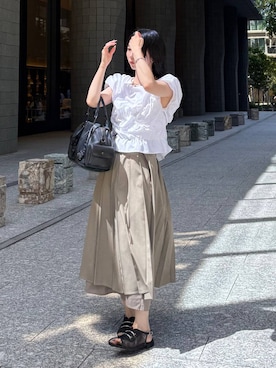 「HARE（ハレ）のランダムギャザートップス(HARE)（Tシャツ/カットソー、ホワイト系）」を使った、hisaさん（レディース・152cm）の夏コーディネート