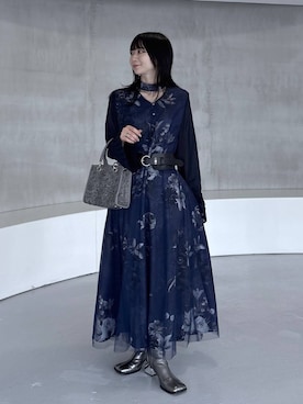 「HARE（ハレ）の【OCCASION】アートフラワーシアーレイヤーワンピース(HARE)（ワンピース、ブルー系）」を使った、hisaさん（レディース・152cm）の夏コーディネート