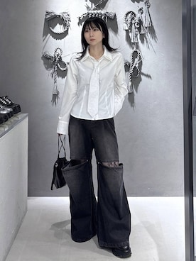 「HARE（ハレ）のLACEカットアウトデニム(HARE)（デニムパンツ、ブラック系）」を使った、hisaさん（レディース・152cm）の夏コーディネート