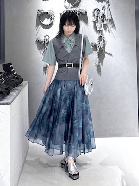 「HARE（ハレ）のマルチロングチェーンネックレス(HARE)（ネックレス、シルバー系）」を使った、hisaさん（レディース・152cm）の春コーディネート
