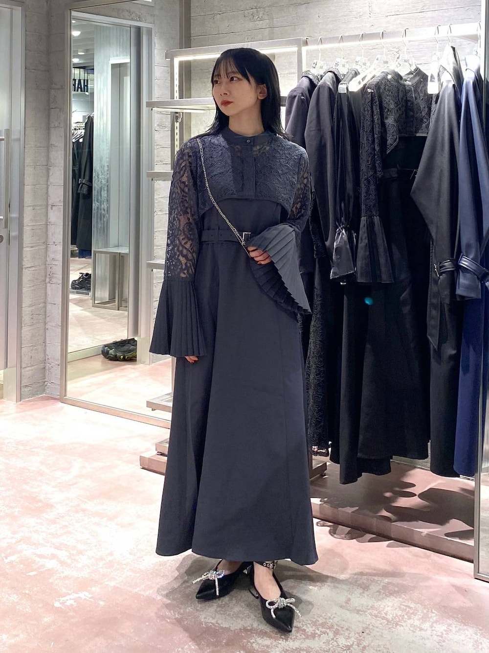HARE ソデプリーツレースワンピース ハレ ドレス パーティー 黒 結婚式 HARE ハレ ソデプリーツレースドレス ブラック/M｜結婚式