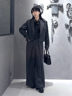 「HARE（ハレ）のチェックハイウエストタックパンツ(HARE)（その他パンツ）」を使った、hisaさん（レディース・152cm）の秋コーディネート