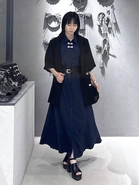「HARE（ハレ）の2WAYワイドベルト(HARE)（ベルト、ブラック系）」を使った、hisaさん（レディース・152cm）の春コーディネート