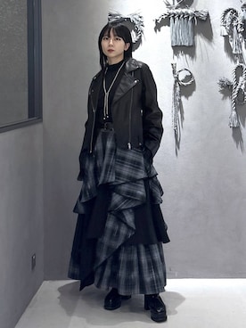 「アイテム（ライダースジャケット）」を使った、hisaさん（レディース・152cm）の秋コーディネート