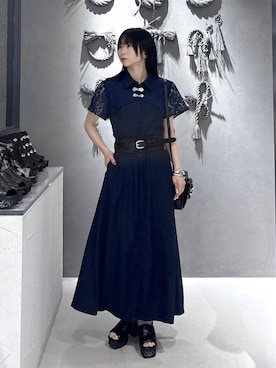 「HARE（ハレ）の2WAYワイドベルト(HARE)（ベルト、ブラック系）」を使った、hisaさん（レディース・152cm）の春コーディネート