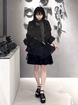 「HARE（ハレ）のレースアップミニスカート(HARE)（スカート、ブラック系）」を使った、hisaさん（レディース・152cm）の春コーディネート