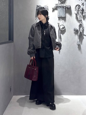 「アイテム（トートバッグ、レッド系）」を使った、hisaさん（レディース・152cm）の秋コーディネート