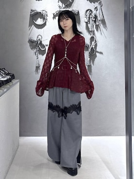 「HARE（ハレ）のレースカットパーカー(HARE)（Tシャツ/カットソー、レッド系）」を使った、hisaさん（レディース・152cm）の夏コーディネート