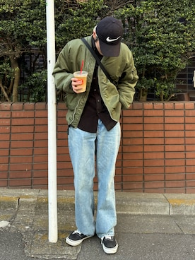 「アイテム（MA-1）」を使った、けにーさん（メンズ・180cm）の冬コーディネート