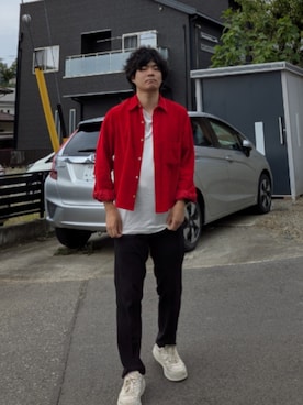 「BED J.W. FORD（ベッドフォード）のアイテム（シャツ/ブラウス、レッド系）」を使った、Keyさん（メンズ・175cm）の秋コーディネート