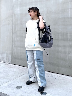 X-girlのベスト（グレー系）を使った人気ファッション