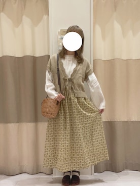 「Samansa Mos2（サマンサ モスモス）のレトロ壁紙風柄スカート（スカート）」を使った、M さん（レディース・159cm）の春コーディネート